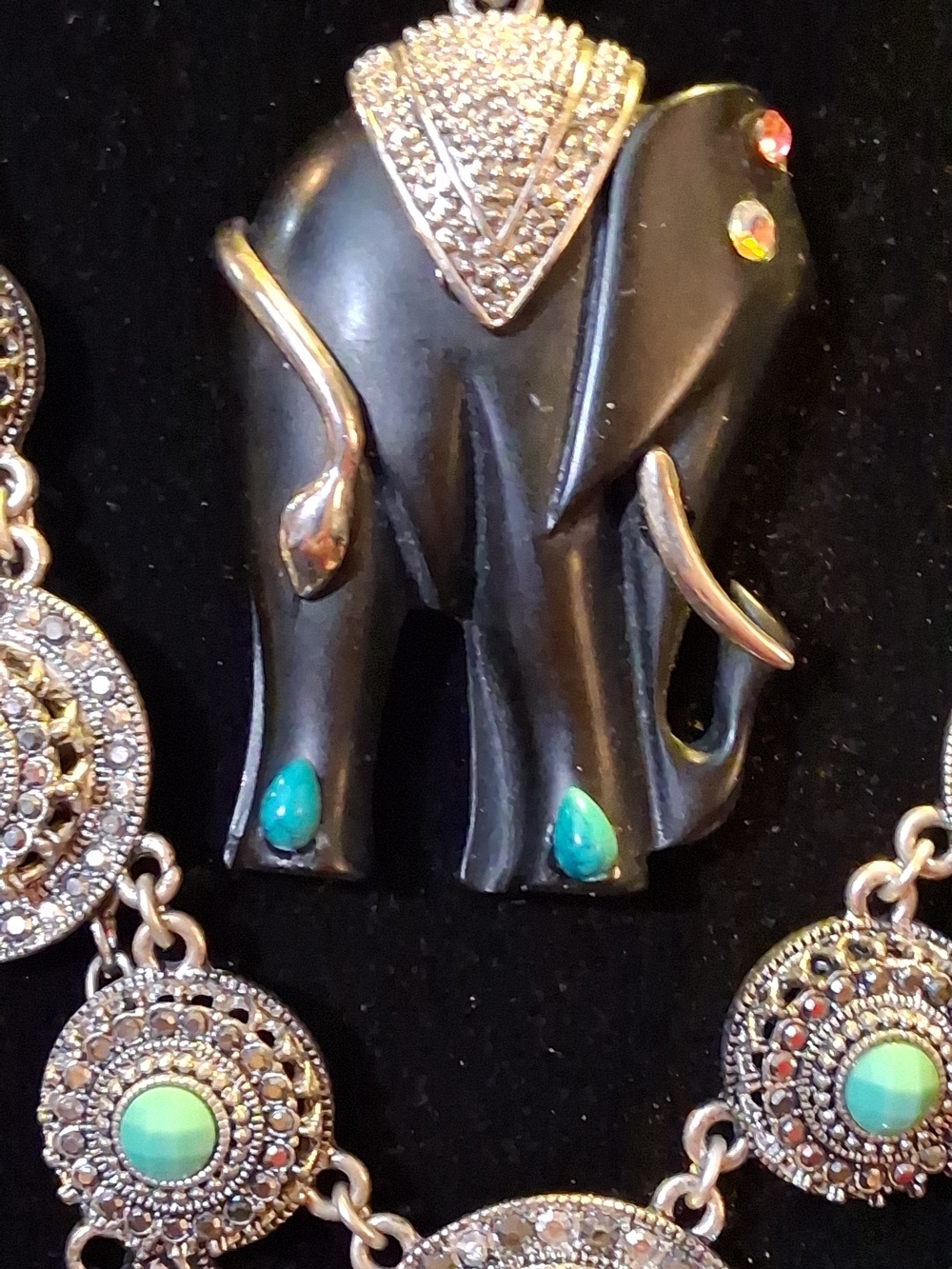 Lot of 3 Boho Statement Necklaces Vintage Elephant Pendant Crescent Fringe Tasse - Picture 2 of 8